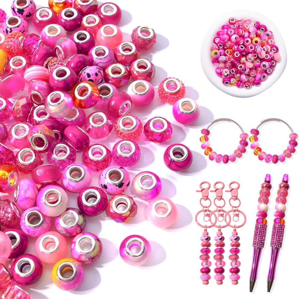 3072 220 Pcs Beads for Pens - European Craft Large Hole Beads - Rose Red